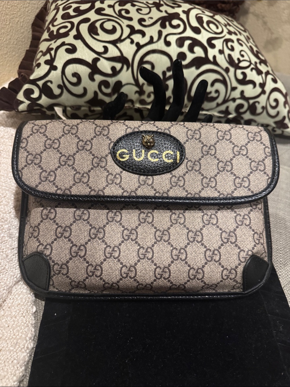NEW Gucci Supreme Monogram Neo Vintage Web Belt Bag Black